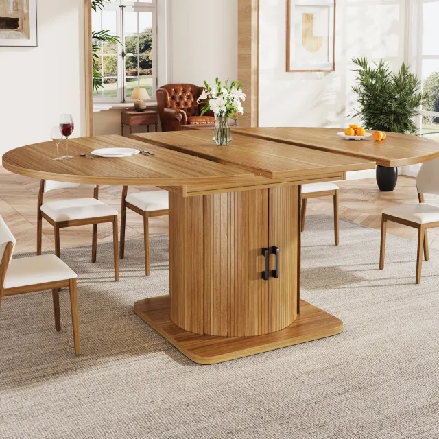WUVRIE Uitschuifbare eettafel 118-158 cm - Rond naar ovaal, met lades - Zwart/bruin Donkerbruin
