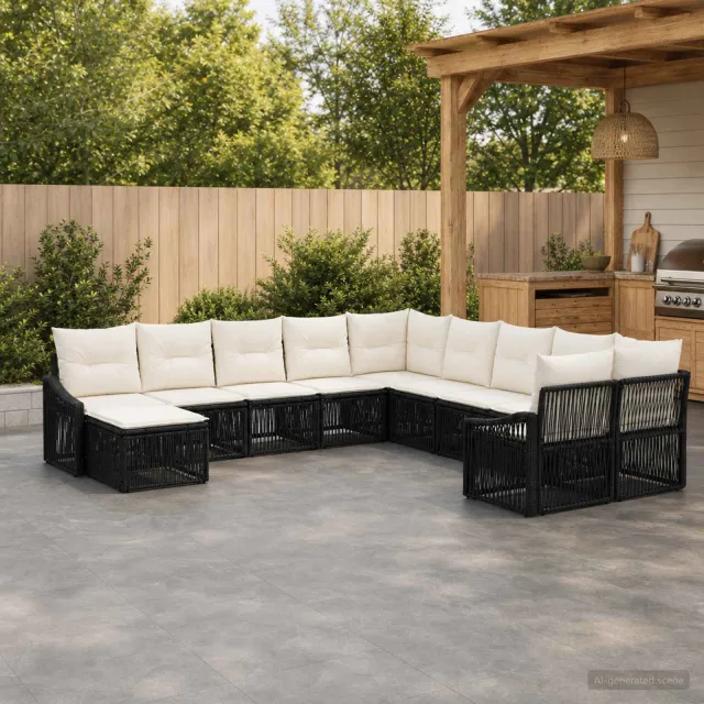 vidaXL Tuinbankenset 11 st 11-zits Zwart poly rattan, foto 2