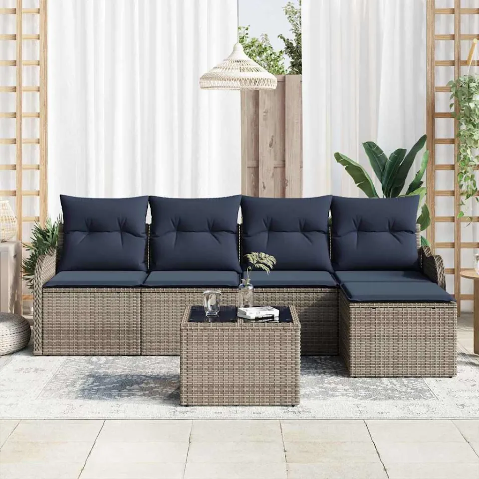 vidaXL Tuin Sofa Set Grijs poly rattan, foto 3