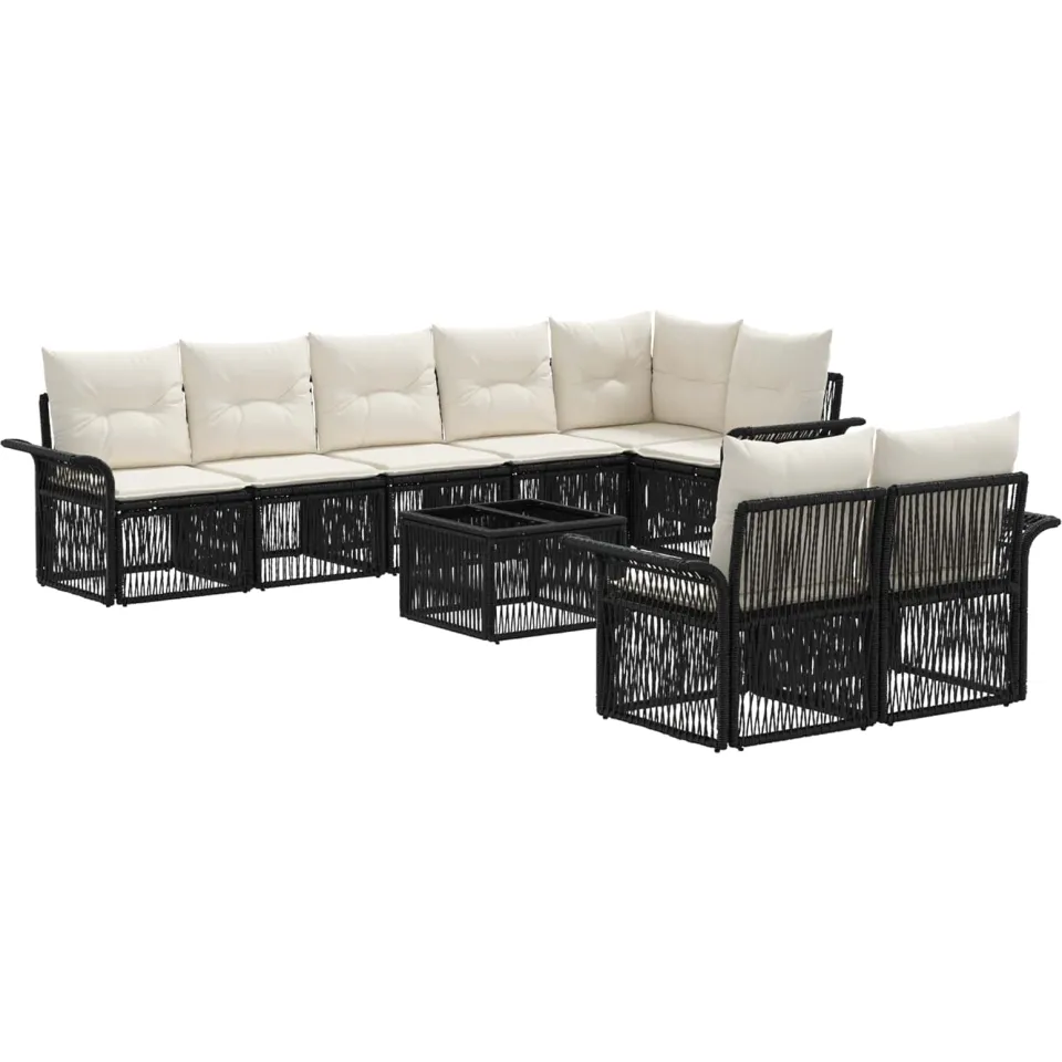 vidaXL Tuinbankenset 9 st Zwart poly rattan, foto 3