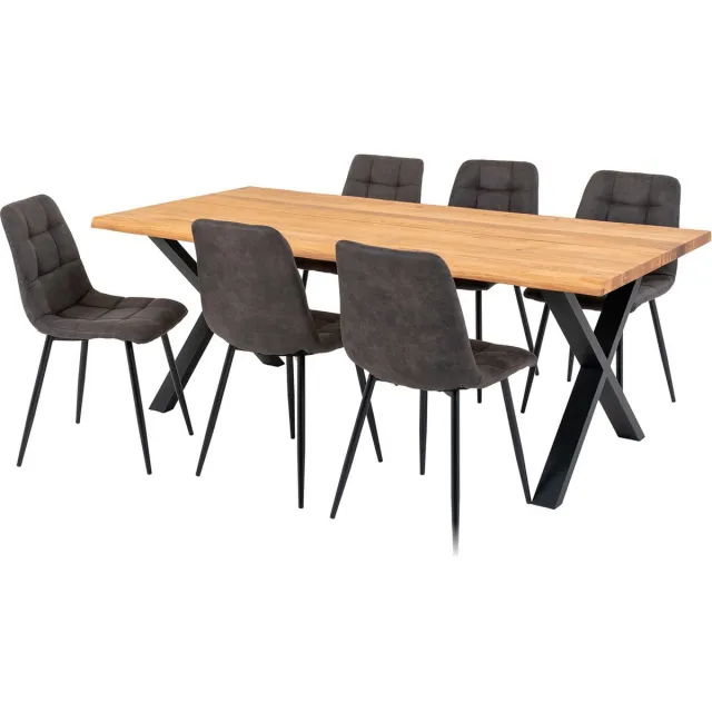 House Nordic Eetkamerset Toulon - Tafel met 6 Stoelen - Stof/Staal Naturel