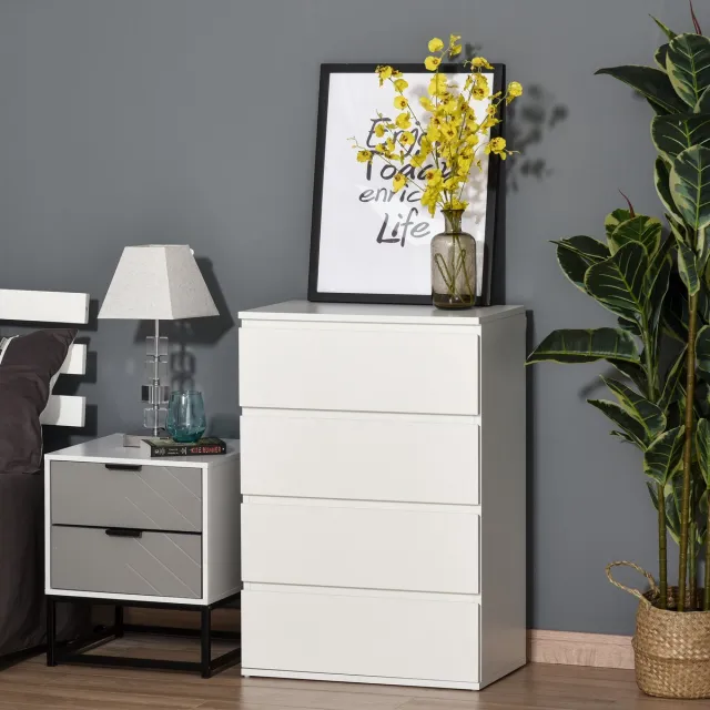 FloraGrace Ladekast - Greeploos Met 4 Laden En Kantelbeveiliging - Voor Woonkamer En Kantoor - MDF - 55x33x80 Cm - Wit