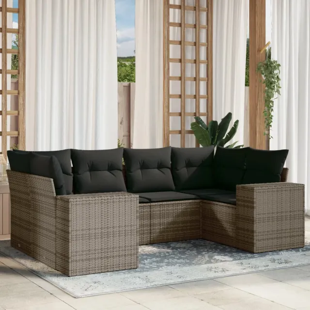 vidaXL 6-delige Loungeset met kussens poly rattan grijs, foto 2