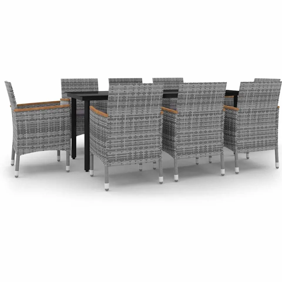 vidaXL 9-delige Tuinset met kussens poly rattan en glas grijs, foto 3
