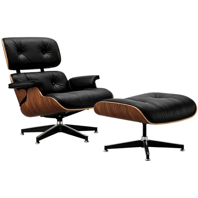 Interior & Consult Fauteuil + Hocker - Lounge Stoel - Zwart - Relaxfauteuil - Stoel - Hout - Chaise longue - Lounge Chair - Zetel
