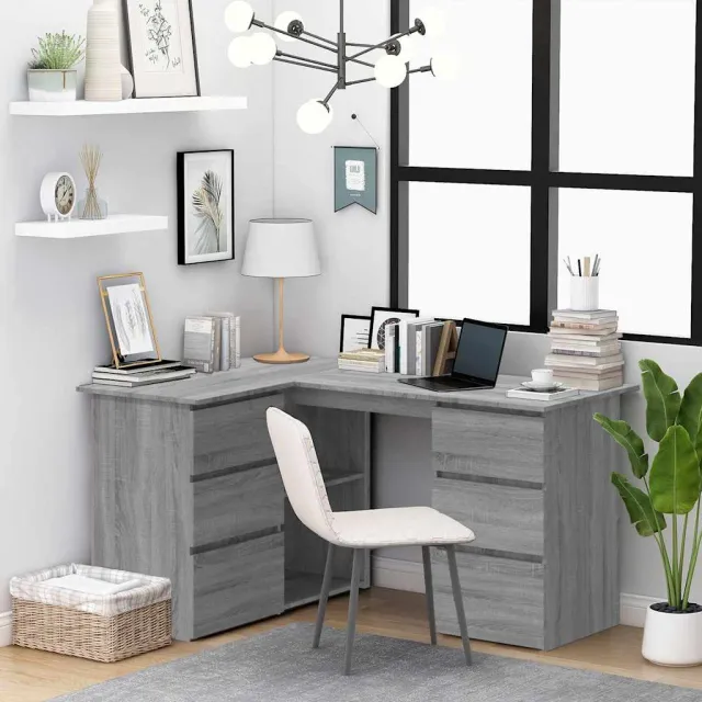 vidaXL Hoekbureau 145x100x76 cm bewerkt hout grijs sonoma eikenkleurig, foto 2