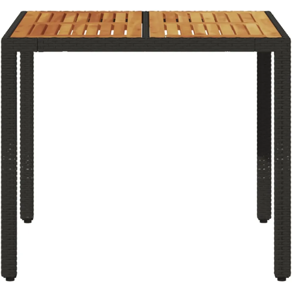 vidaXL Tuintafel met acaciahouten blad 90x90x75 cm poly rattan zwart, foto 4