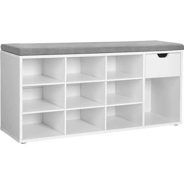 FurnStar Schoenenbank - Schoenenrek met lade en open vakken - Bank - Gestoffeerde zitting -Gang - Slaapkamer en entree - 104 x 30 x 48 cm - Wit