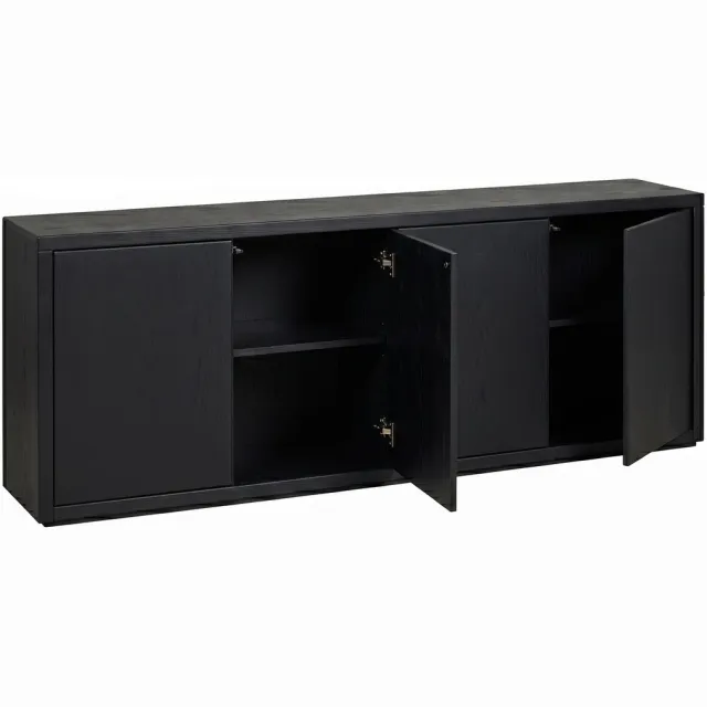 Woonexpress Chester Dressoir Zwart Eikenhout | 4 Deuren | Luxe Design | Push-to-Open Hout - Eiken/Zwart