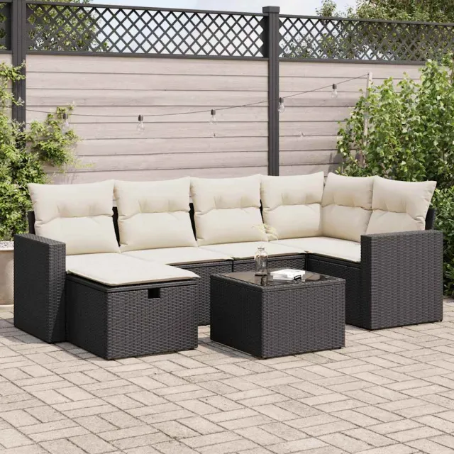vidaXL 7-delige Loungeset met kussens poly rattan zwart, foto 2