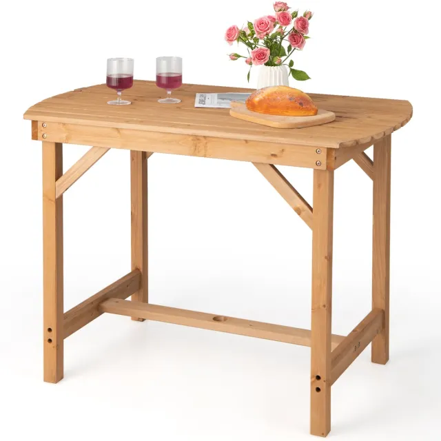 Costway Tuintafel van massief hout, eettafel met luifelgat, terrastafel, houten tafel voor achtertuin, tuin, 100 x 60 x 75 cm Geel