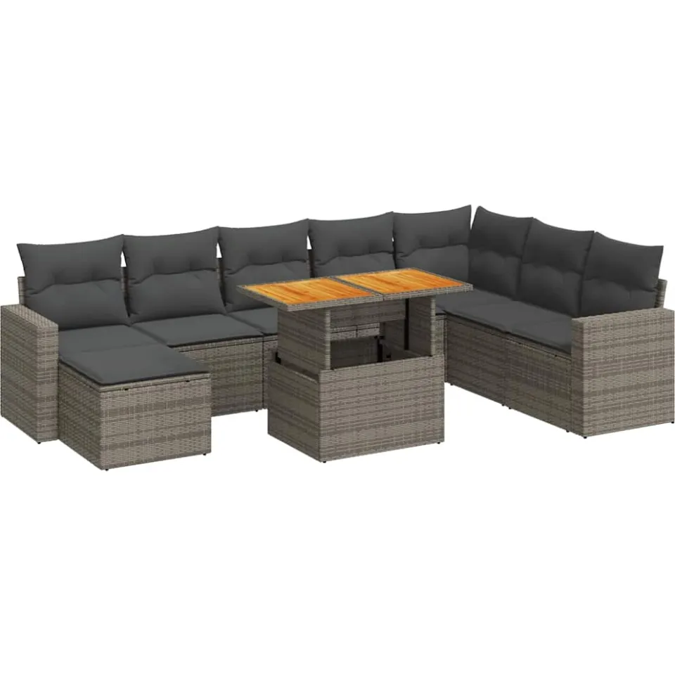 vidaXL 9-delige Loungeset met kussens poly rattan grijs, foto 3