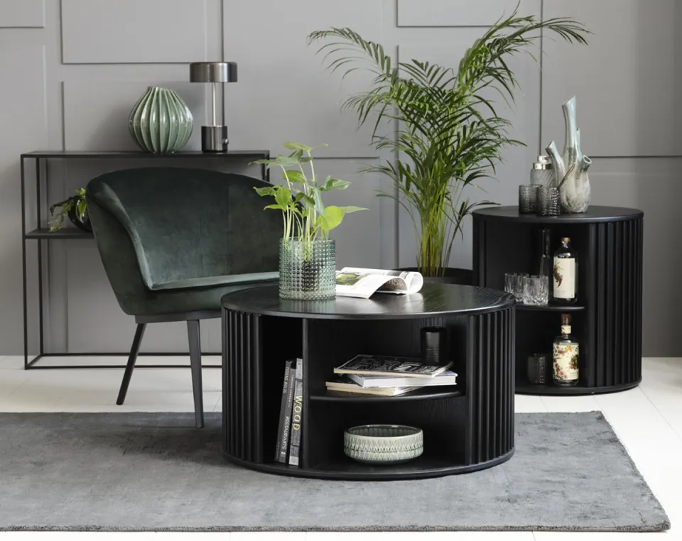 Olivine Redmer houten salontafel zwart eiken - Ø85 cm, foto 2