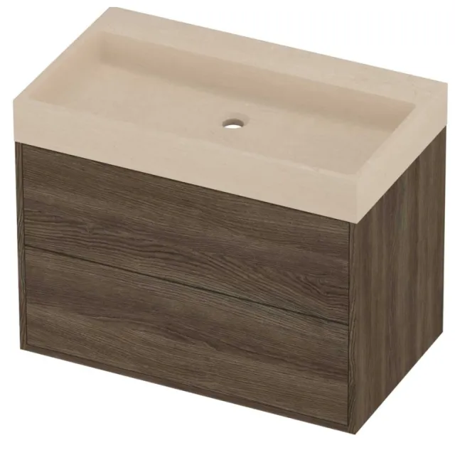 Proline Evoli Badmeubelset Hardsteen Loft 2 Laden 80x46x62 cm Sand Stone Vital Oak Eiken