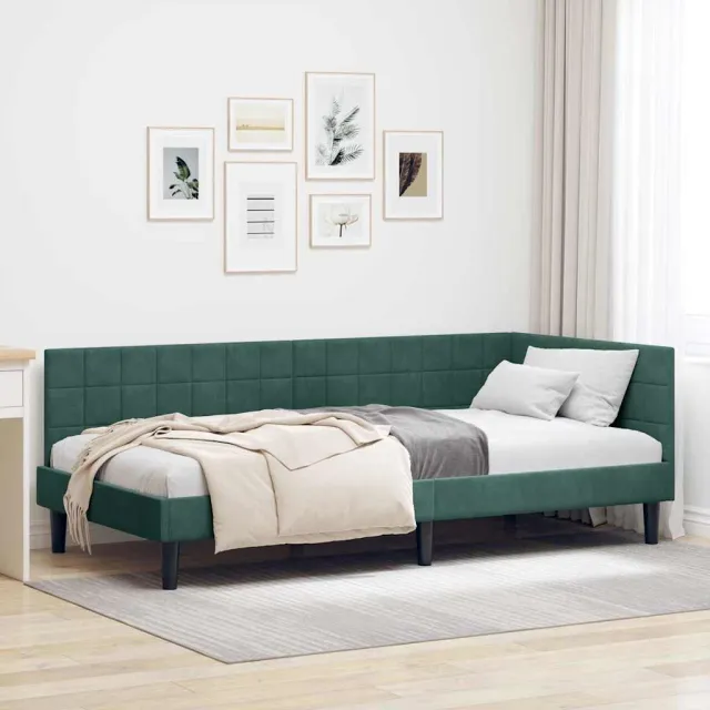 vidaXL Hoekbedframe Donkergroen 90 x 200 cm fluweel