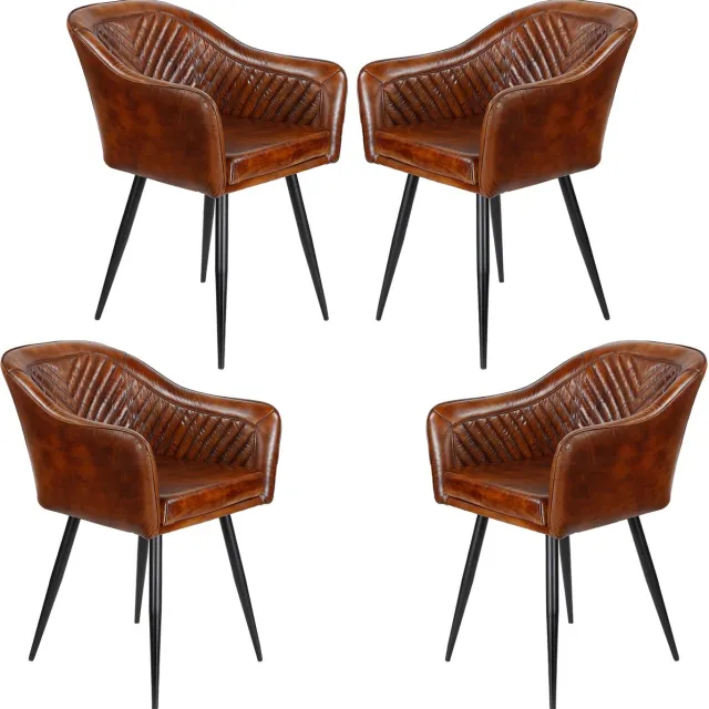 Casa Moro Leren fauteuil bruin – armstoel van echt leer - Eetkamerstoel Ledersessel Braun