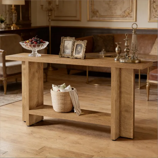 MIVRAY Consoletafel - Dubbele Opbergruimte - Voor Hal En Woonkamer - MDF Houtlook Bruin - 150x30x80 cm