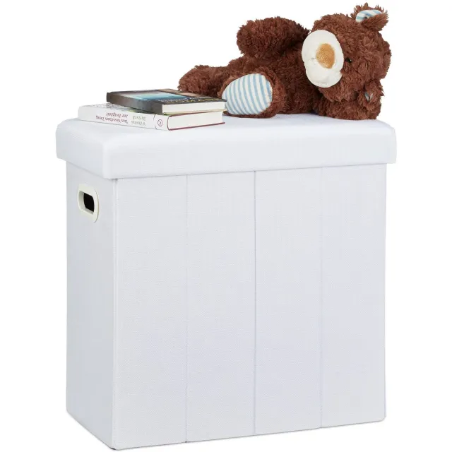 Famanu poef met opbergruimte, opvouwbaar, smal, van linnen, polyester, MDF Wit