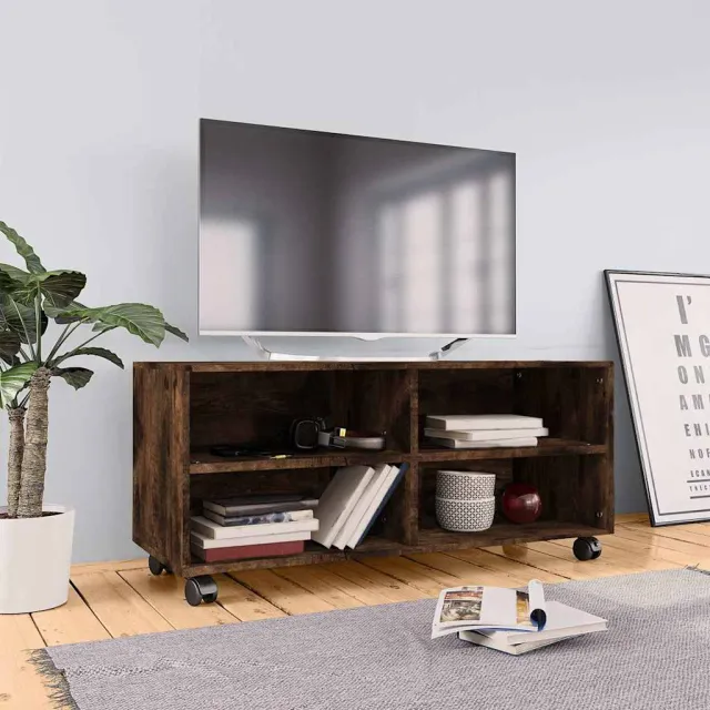 vidaXL Tv-meubel met wieltjes 90x35x35 cm bewerkt hout gerookt eiken, foto 2