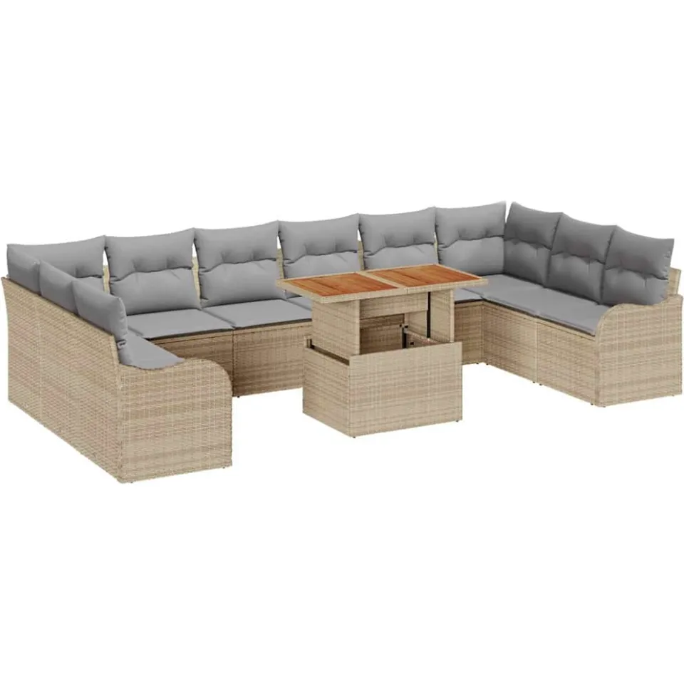 vidaXL Tuin Sofa Set 11 st Beige Poly riet