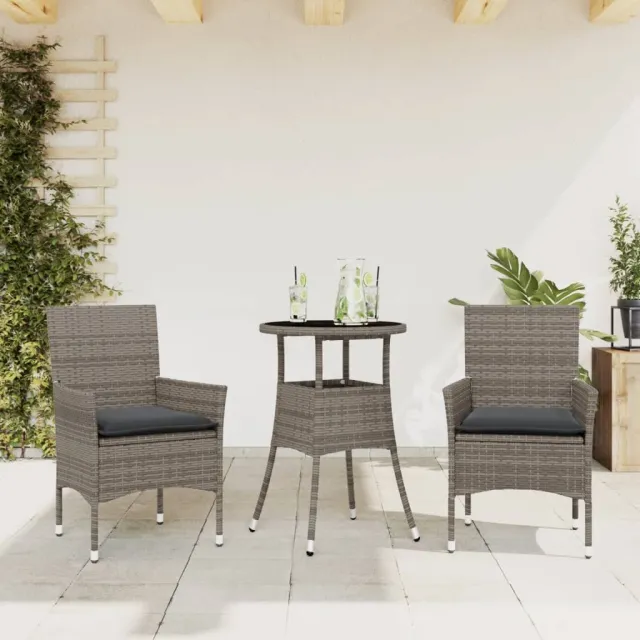 vidaXL 3-delige Tuinset met kussens poly rattan en glas grijs