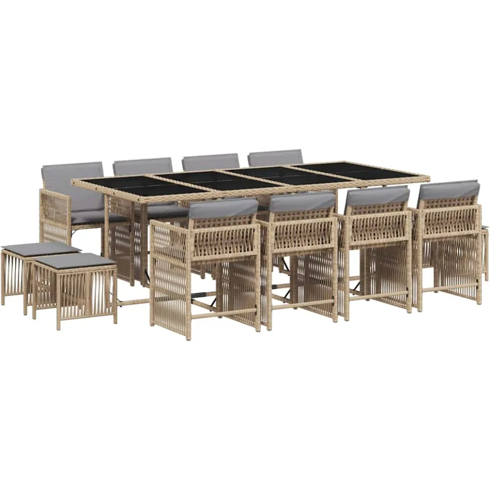 vidaXL 13-delige Tuinset met kussens poly rattan gemengd beige