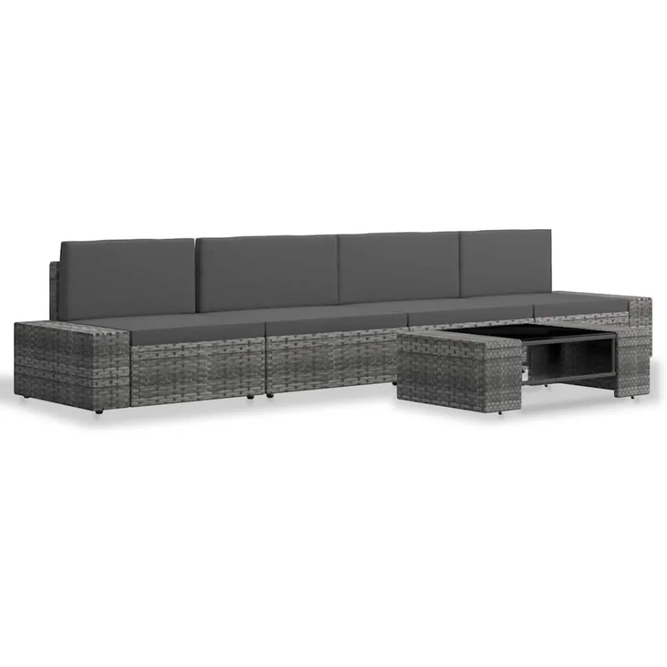 vidaXL 5-delige Loungeset poly rattan grijs, foto 2