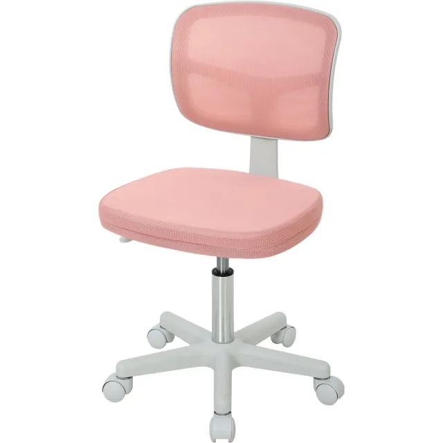 Homcom Ergonomische bureaustoel zonder armleuningen, draaibare bureaustoel met gebogen rugleuning van mesh en wieltjes, roze rose