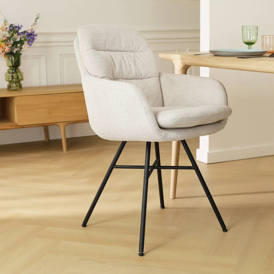 Nolon Noa-Mia eetkamerstoel beige - zwart onderstel, foto 2
