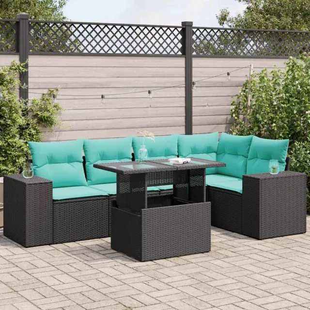 vidaXL 6-delige Loungeset met kussens poly rattan acacia zwart, foto 2