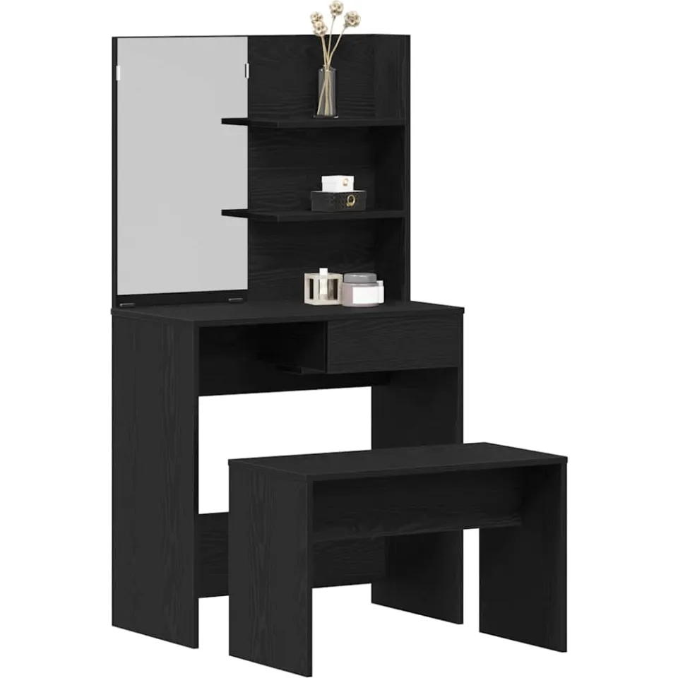 vidaXL Toilettafel Set 2 st Zwart Eiken 74,5 x 40 x 141 cm