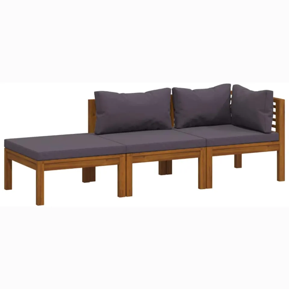 vidaXL 3-delige Loungeset met kussens massief acaciahout Grijs