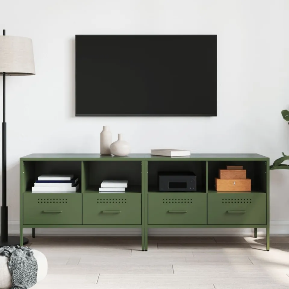 vidaXL Tv-meubelen 2 st 68x39x50,5 cm staal olijfgroen, foto 3