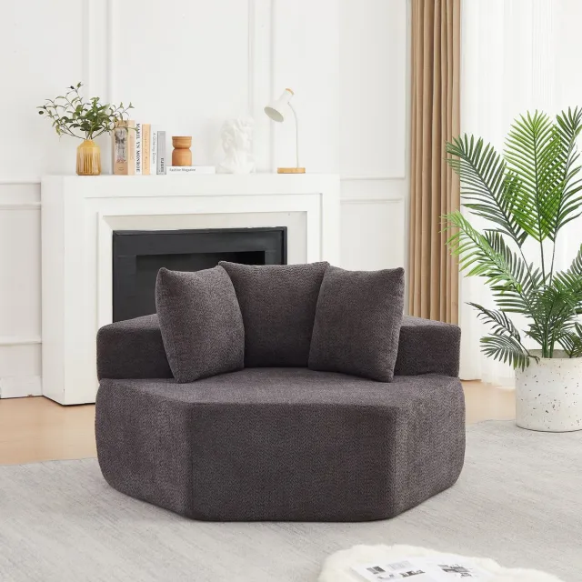 STILVORA Fauteuil - Zeshoekige Loungestoel Voor 1 Persoon - Modulair Design Met 3 Kussens - Voor Woonkamer En Lounge - Chenille Grijs Grey