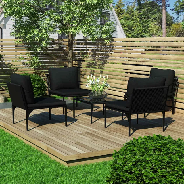 vidaXL 5-delige Loungeset met kussens PVC zwart, foto 2