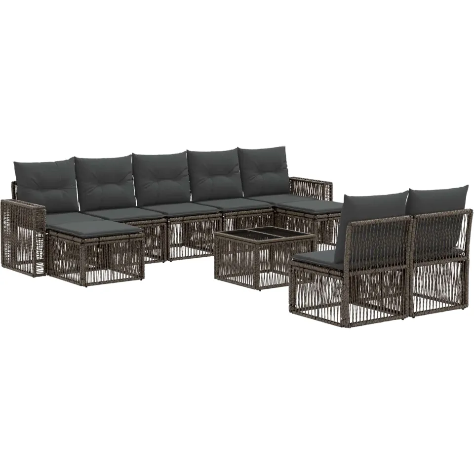 vidaXL Tuinbankenset 10 st Grijs en Donkergrijs poly rattan, foto 3