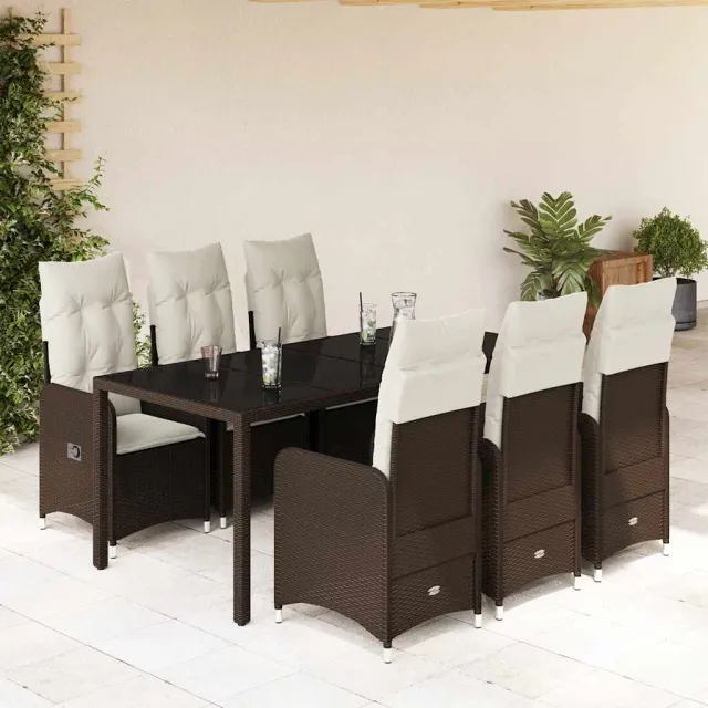 vidaXL 7-delige Bistroset met kussens poly rattan bruin, foto 2