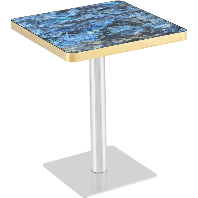 MUVANO Vierkante eettafel 60x60 cm - Bistrotafel met marmerlook en gouden rand - MDF met metalen onderstel - 74 cm hoog - Voor kleine eetruimtes - Blauw