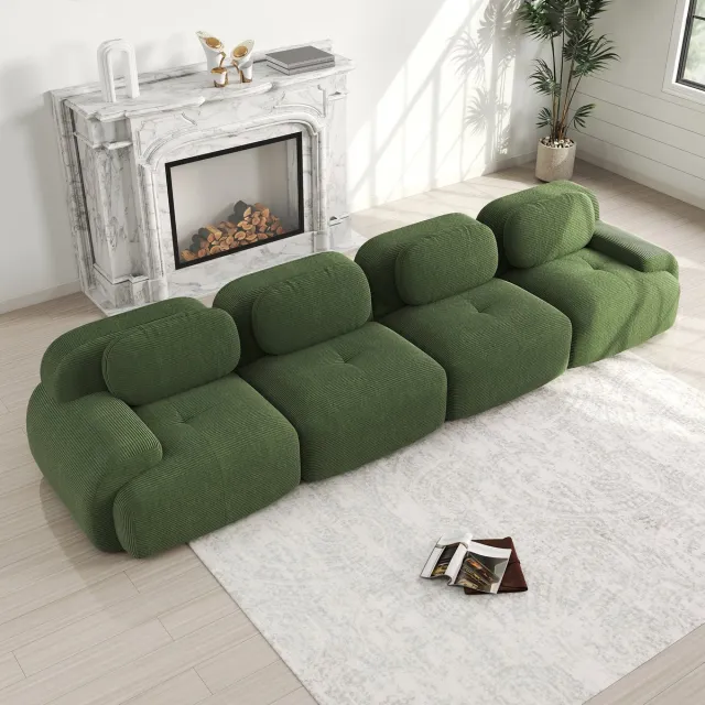 MIVRAY Hoekbank – 4-Zits Modulair Zonder Montage Met Ergonomische Armleuningen – Antislip Onderzijde – Cord Groen