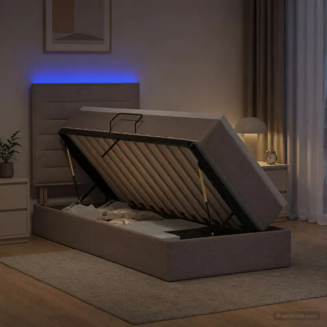 vidaXL LED Opslagbed met Matras Taupe 90 x 200 cm Stof