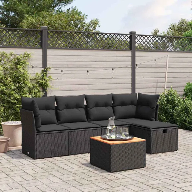 vidaXL 6-delige Loungeset met kussens poly rattan zwart, foto 2