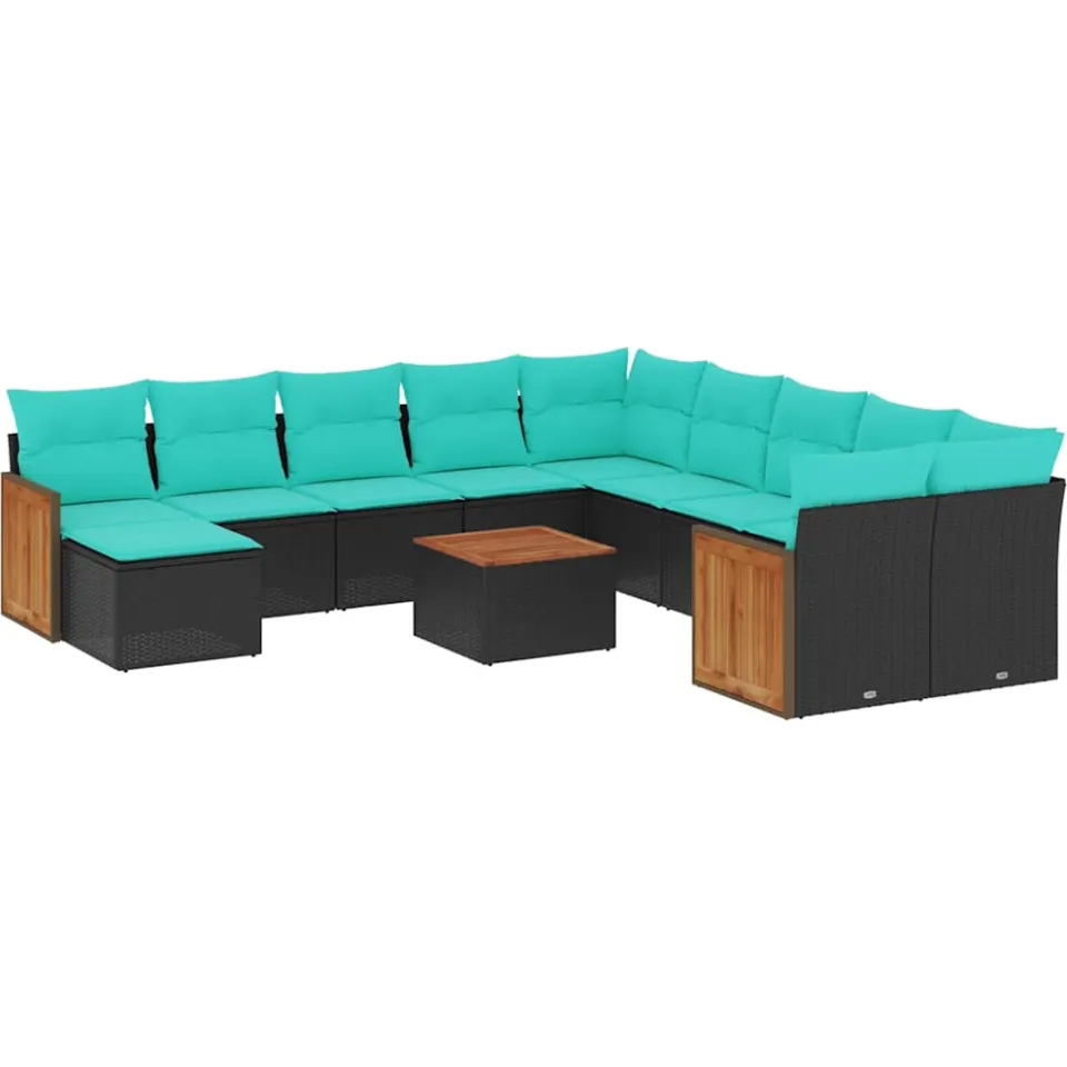 vidaXL 12-delige tuinbankset met kussens van zwart polyrotan, foto 3