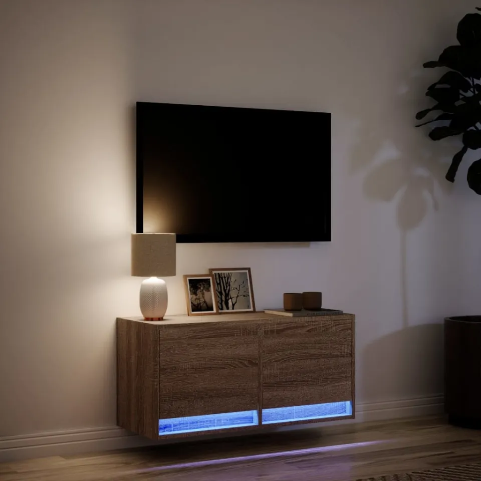 vidaXL Tv-wandmeubel met LED-verlichting 80x31x35 cm bruin eikenkleur, foto 4