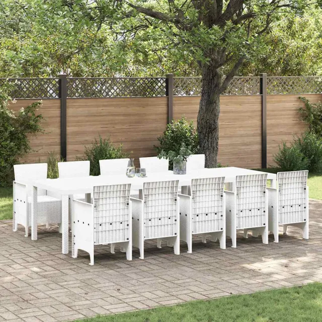 vidaXL Tuin Eetset 11 st Wit Rattan en Staal