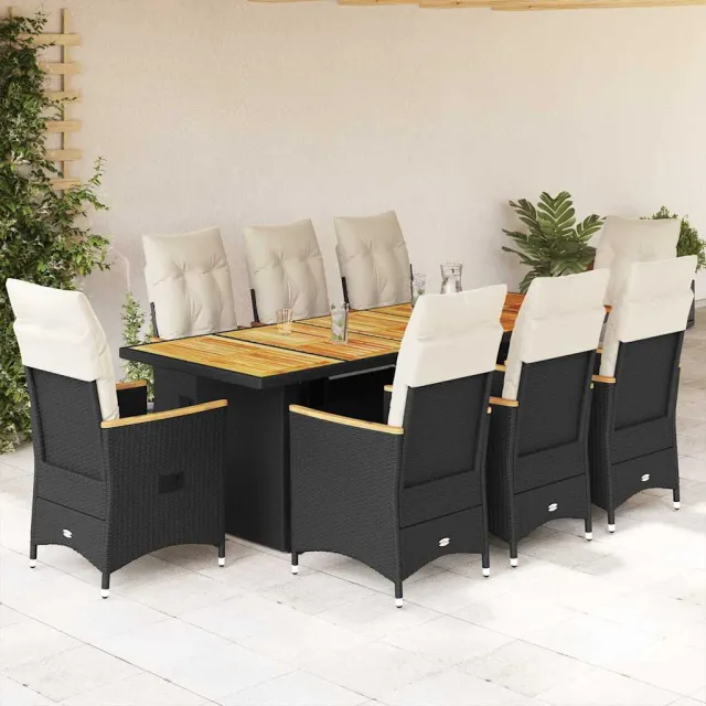vidaXL 9-delige Bistroset met kussens poly rattan zwart, foto 2
