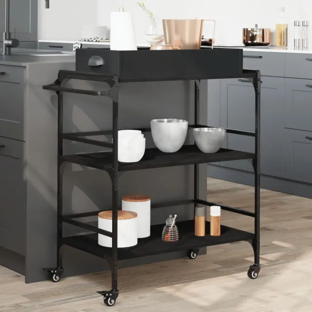 vidaXL Keukentrolley 81,5x41x92,5 cm bewerkt hout zwart, foto 2