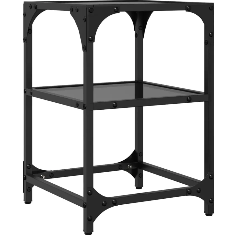 vidaXL Salontafels 2 st met zwart glazen blad 30x30x45 cm staal, foto 4