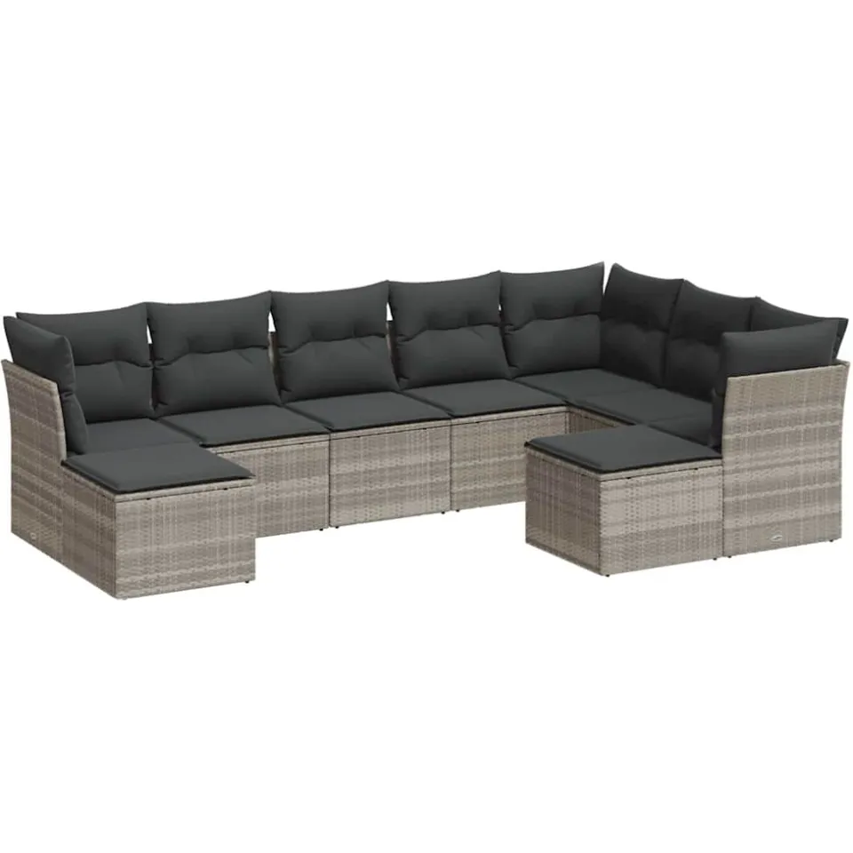 vidaXL 9-delige Loungeset met kussens poly rattan lichtgrijs grijs, foto 4