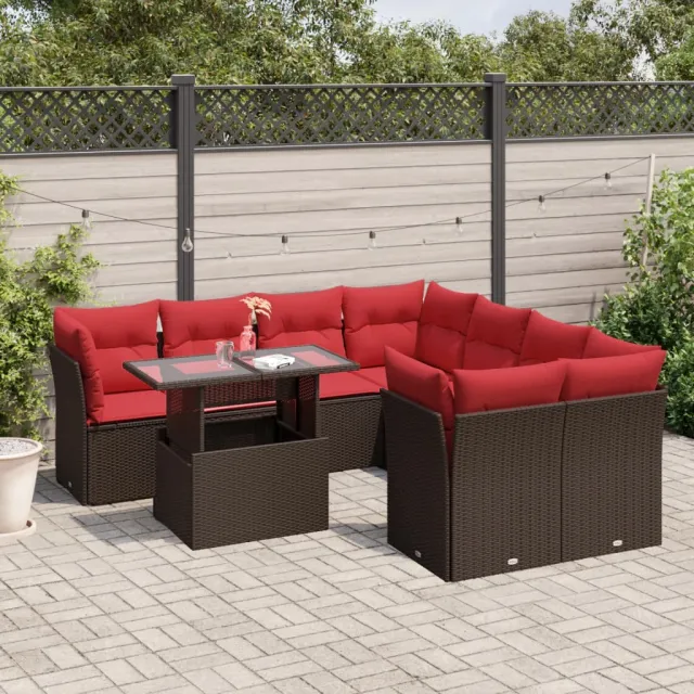 vidaXL 9-delige tuinbankset met kussens, bruin polyrotan, foto 2