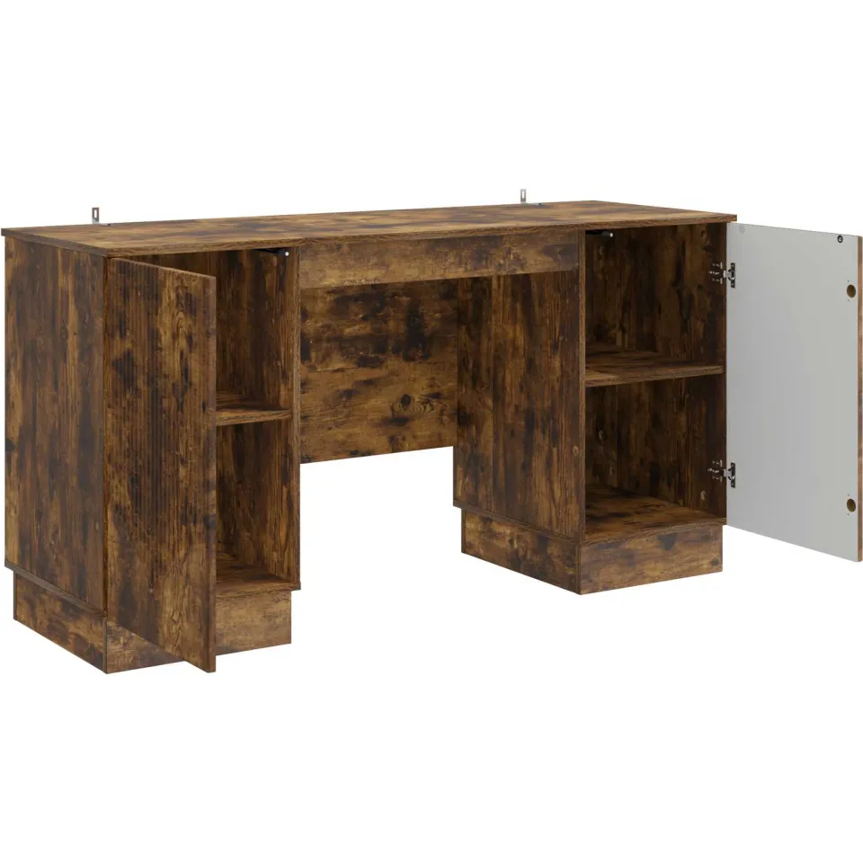 vidaXL Bureau Gerookt eiken 142,5 x 50 x 75 cm Bewerkt hout, foto 3